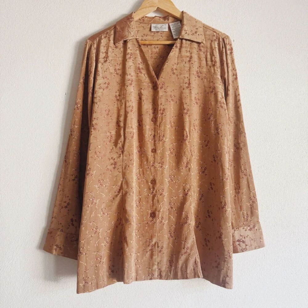 90s vintage gold foil style botanical blouse